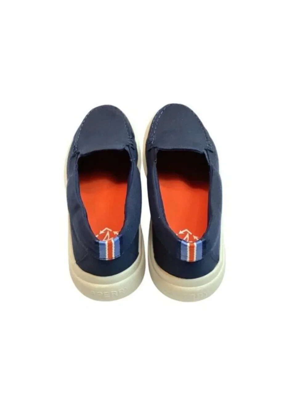 Sperry Blue Canvas Slip-On Loafers Size 8M With Striped Heel Boat Shoes